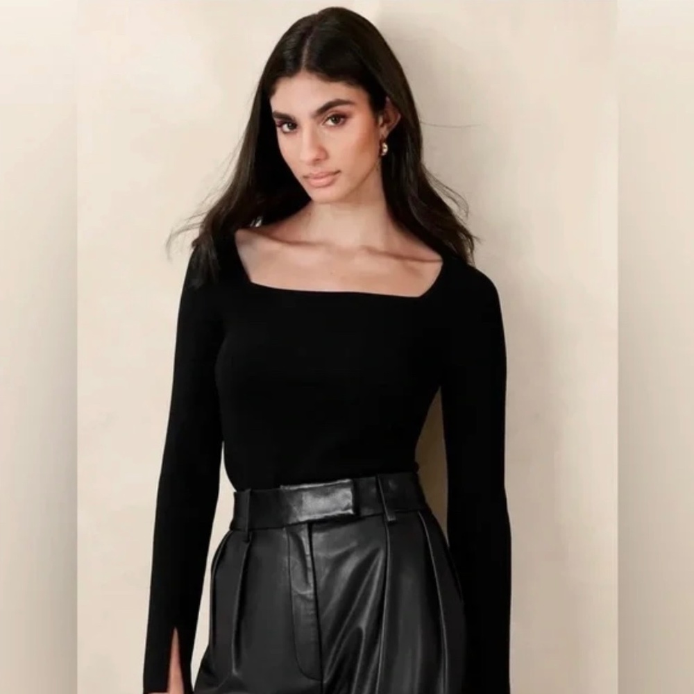 Banana Republic Carolina Square Neck Black Sweater Size Large